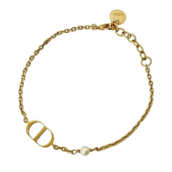Dior Christian Gold Petit CD Bracelet Logo  Pearl - Picture 1 of 5